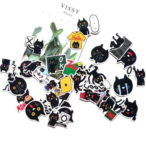 40Pcs Black Cat Mini Paper toy Sticker Decoration Diy Diary Scrapbooking Album Photo Sealing Sticker Kawaii Stationery Supplie