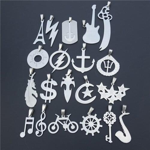 5 Pcs/lot Dollar Bicycle Saxophone Guitar Trishula Sun Key Stainless Steel Pendant Charms For Necklace Jewelry Findings