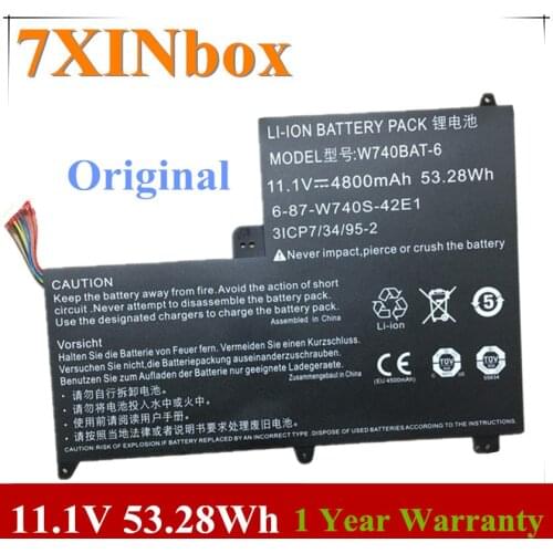 7XINbox 11.1V 53.28wh 4800mAh Original W740BAT-6 Laptop Battery For Clevo X411 S413 W740S 31CP7/34/95-2 6-87-W740S-42E1 Tablet