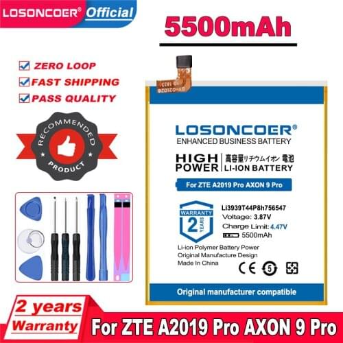 5500mAh Li3939T44P8h756547 Battery For ZTE A2019 Pro AXON 9 Pro A2020 A2020N2 Axon 10 Pro 5G Mobile Phone