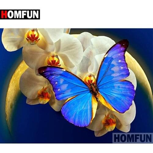 HOMFUN 5D DIY Full Diamond Embroidery "Butterfly flower" Diamond Painting Cross Stitch Rhinestone Home Decoration A30030
