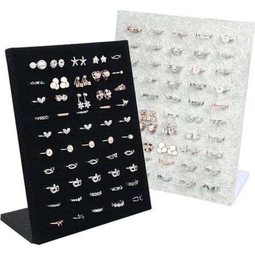Black/Gray Velvet Display Case Jewelry Ring Displays Stand Board Holder Storage Box Plate Organizer