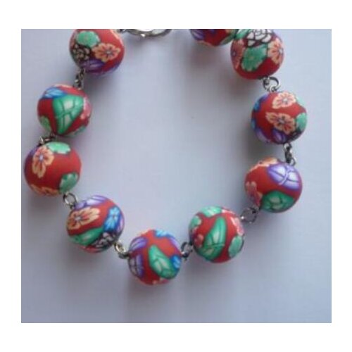 Polymer Clay Flower Print Disc Beads Bracelet Fashion 10mm Multicolored Round Record Bead Charm Bracelet Mixed Surf Jewelry Gift