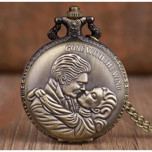 Bronze Gone With The Wind pocket watch chain with chain quartz pocket watch men and women gift watch pendant