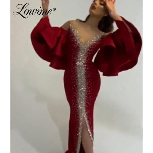 Burgundy Dubai Mermaid Evening Dresses 2021 Formal Evening Gowns 2021 Middle East Women Pageant Party Prom Dresses Plus Size