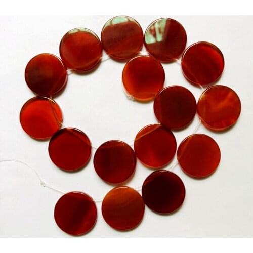 1string Natural Red Carnelian Agat e Stone Beads Round Coin Beads 25mm Side Drilled For Gem Necklace Jewelry Making,13"/Str