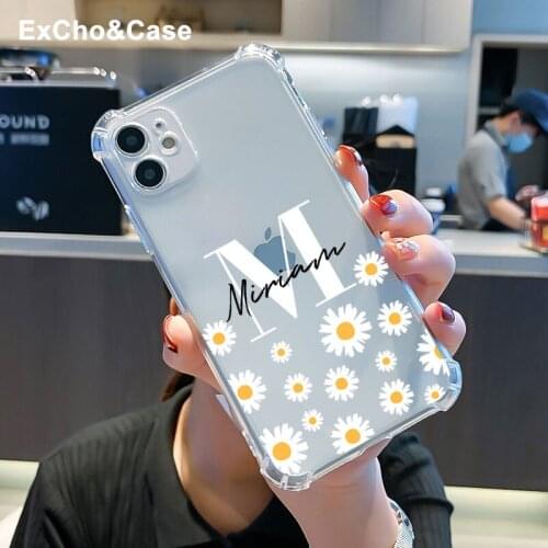 Custom Name Phone Case For iPhone 12 11 Pro Max X XS XR SE 6 6S 7 8 Plus Daisy Flowers Transparent Cover Customized Best Gift