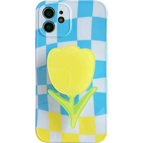 Checker Board Tulip Stand Knot Case for iPhone 11 12 Pro Max 8 7 6 6s Plus Xr XsMax X Xs SE 2020 12 Color Candy Soft Back Cover