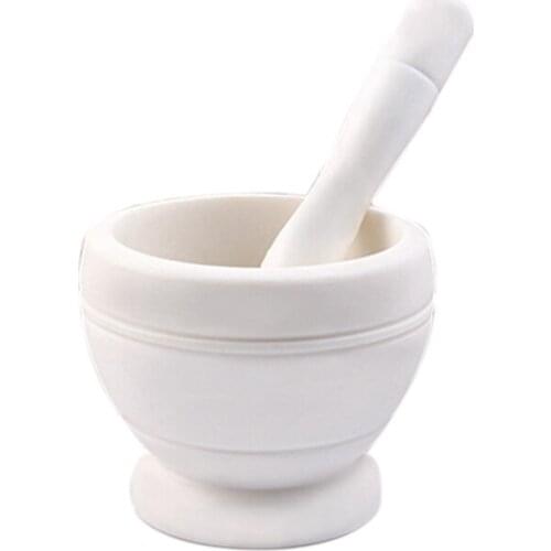 Garlic Masher Jar Garlic Bowl Mashing Medicine Jar Household Multifunctional Wood Mortar Pestle Kitchen Gadget,White
