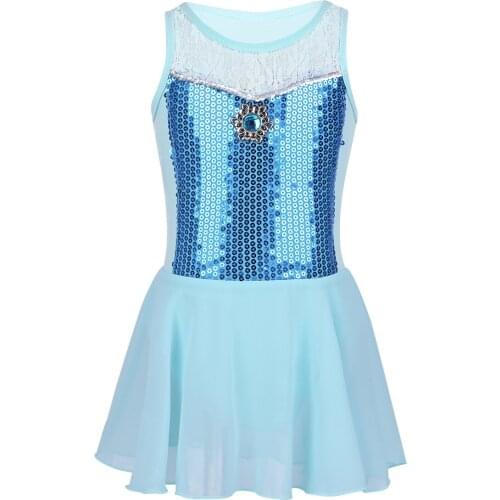 Kids Shiny Sequins Dancewear Gymnastics Leotard Girls Ballet Tutu Figure Skating Dress Stage Performance Lyrical Dance Costumes