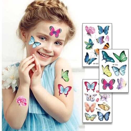 Children Tattoo Sticker Watercolor Floral Temporary Butterfly Design Body Arm Art Safe Makeup Flower Fashion Disposable Sticker