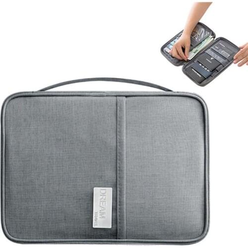Travel Document Bag with External Card Slot Storage Bags Passport Holder Wallet File Zipper Organizer