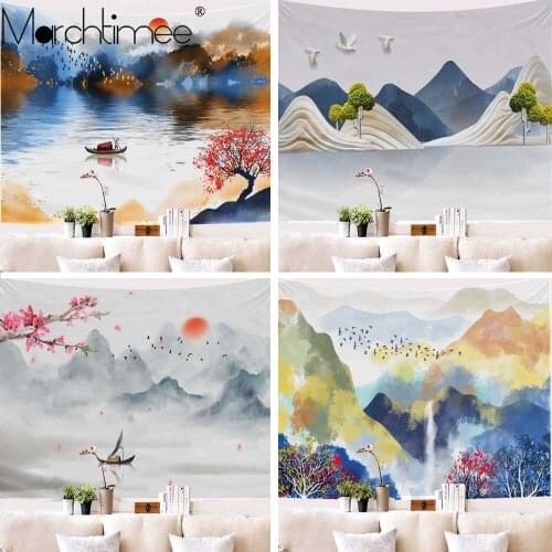 Landscape Tapestry Ink Painting Mountain Wall Hanging/Cloth Hippie/Boho/Poetic Living Room Decor Psychedelic Throw Blanket Mural