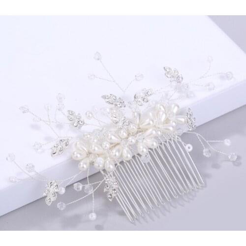 Handmade Pearl Flower Hair Comb Bride Tiaras Crowns Headpiece Wedding Bridal Noiva Hair Jewelry Accessories For Women