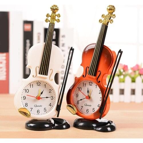 Simulation Mini Violin Alarm Clock Creative Musical Instrument Shape Desktop Clock Home Office Decor Gift Filmy