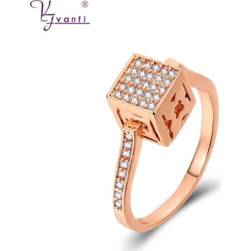 Kfvanfi Cute White Rose Gold Women Cube Multifaceted Zircon Fine Finger Ring Gift For Girls Ladies