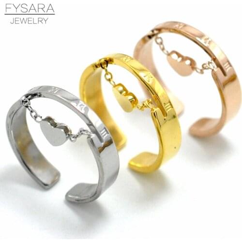 FYSARA Roman Numeral Love Heart Rings For Women Adjustable Stainless Steel Ring With Tag Party Wedding Ring Couple Jewelry Gift
