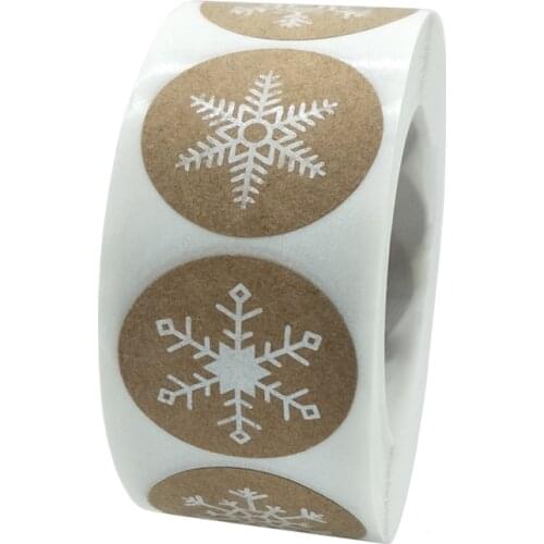 Round Kraft Christmas Stickers 6 Designs 500 Labels paper Snowflake Sticker for Thank You Envelope Seal Label Stationery Sticker