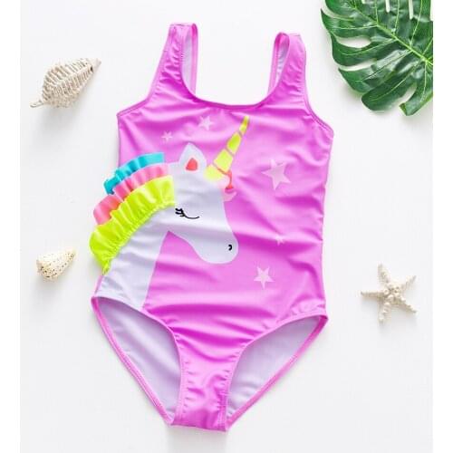 2021 New Girls Swimsuits One Piece Purple Unicorn Swimsuit 3-10years Bathing Suits For Girls Children Swimwear 1105