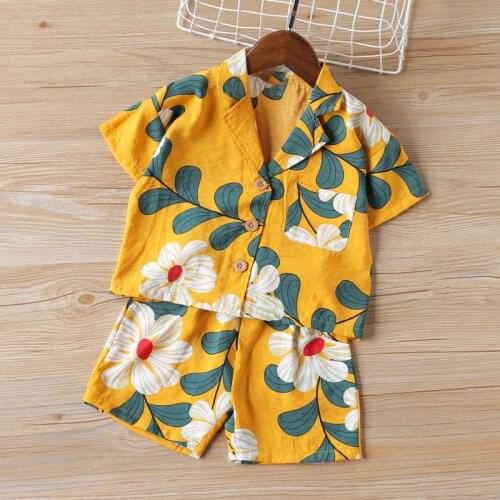 Summer Clothes Shirt Top+Short 2Pcs Children Clothes Flower Clothes For Boy Holiday Style Kid Clothes Boy Set