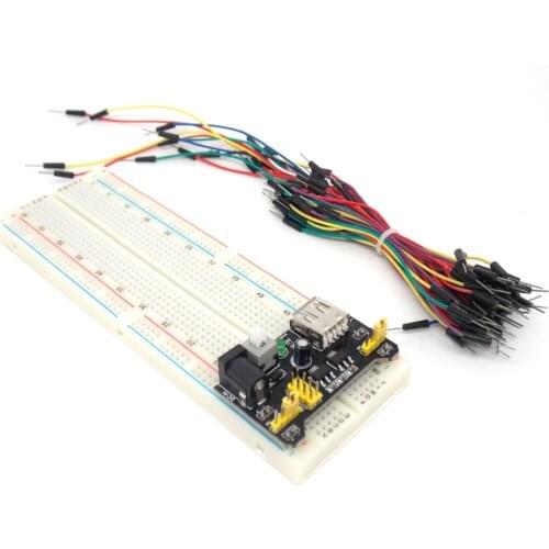 3.3V/5V MB102 Breadboard power module+MB-102 830 points Solderless Prototype Bread board kit +65 Flexible jumper wires