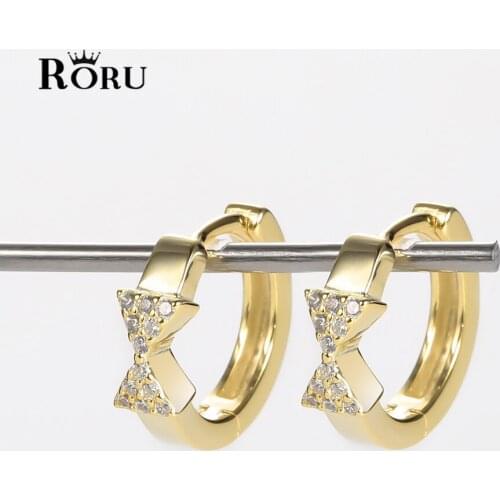 Trendy S925 Small Gold Bow-knot Rosette Hoop Ear Stud Zircon Earrings for Women Girls 2021 Fashion Jewelry Birthday Partly Gift