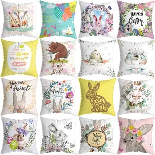 Lovely Rabbit Pillowcase for Home Sofa Children Room Decor Cute Pet Animal Print Cojines Cushion Cover Soft Plush Pillow Case