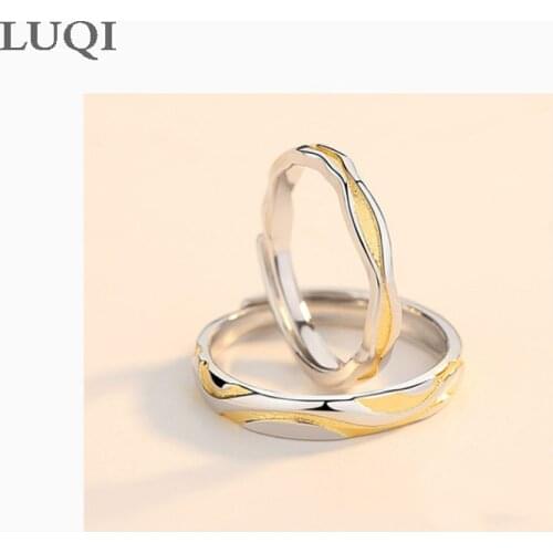 Mens and womens fashion golden quicksand S925 silver plated platinum couple rings size adjustable 236