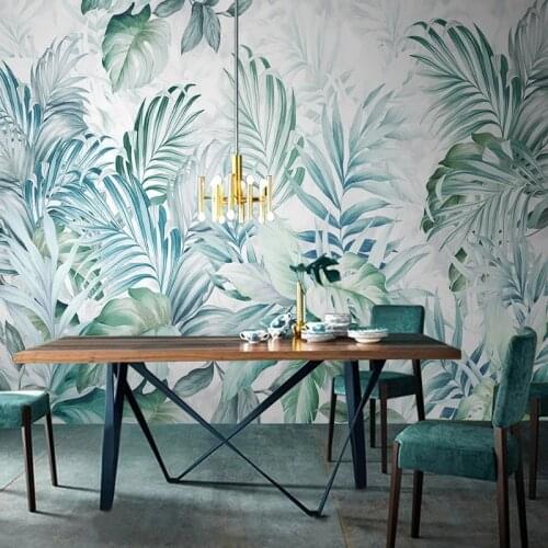 Custom Mural Wallpaper Modern 3D Hand Painted Nordic Watercolor Tropical Plant Leaves Wall Painting Living Room Papel De Parede