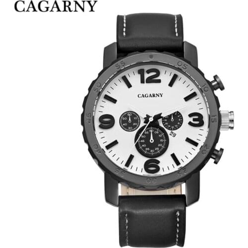 CAGARNY 6845 new luxury sports fashion military automatic date mens watch leather strap mens clock relogio masculino