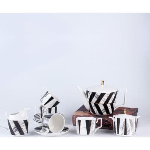 New bone china coffee cup and plate set creative marble ceramic teapot English afternoon tea