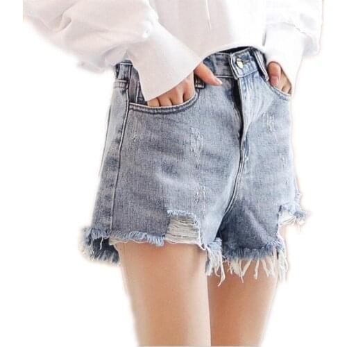 New Arrival Women Holes Denim Shorts 2018 Summer High Waist Preppy Style Wide Leg Jeans Loose Women Denim Shorts Hot Sale Q190