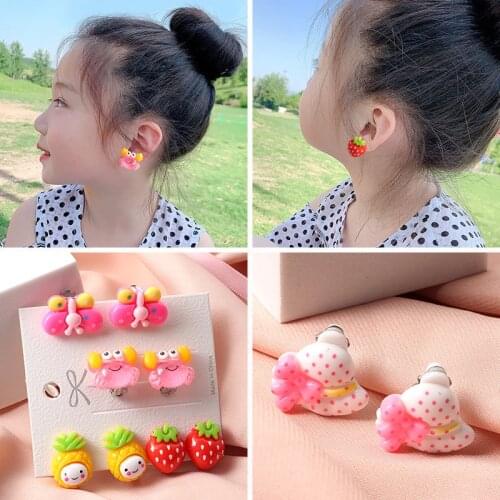 New Cartoons Ear clip Sweet Acrylic Stud Earrings Crab Fruit Girls Cute Earing Korean Kawaii Earring Jewelry