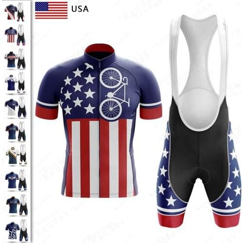 USA Cycling Clothing United States Custom Ropa Ciclismo Hombre Short Sleeve Cycling Set Mtb Bike 2021 Uniforme Maillot Ciclismo