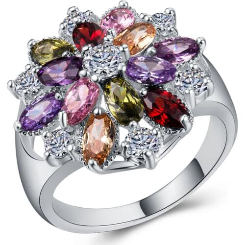 Authentic colorful ribbon promise ladies engagement ring colorful shiny cubic zirconia party cocktail ring