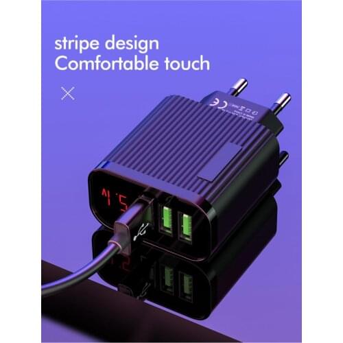 Digital Display Phone Charger 3 USB Port 3A Max Smart Fast Charger Travel Wall Charger Adapter
