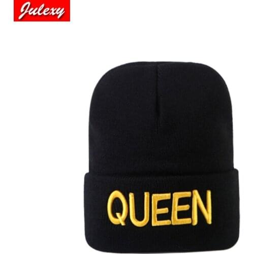 2021KING QUEEN Letter Beanie Embroidered Warm Hat Knitted Hat Hip Hop Male and Ladies Couple Street Dance Hat Skull Black and Wh
