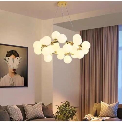 Nordic chandelier modern minimalist dining room living room creative personality round golden chandelier