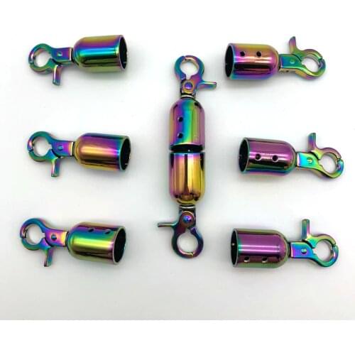Handbag Leather Tassel Accessories Metal Bell Fitting Rainbow 15MM Width Snap Hook Cord End Caps For Bag Decoration Buckles