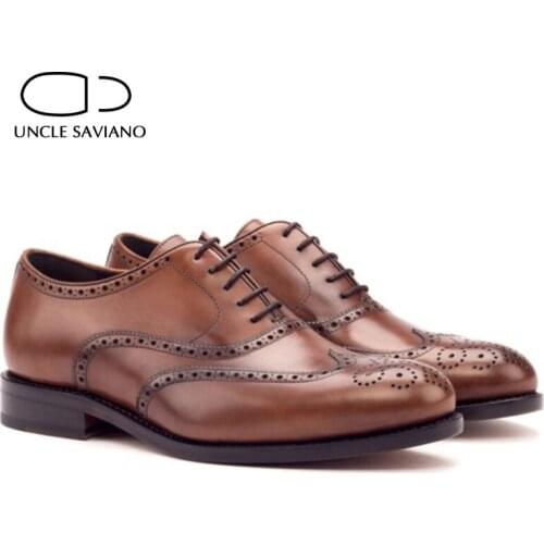 Uncle Saviano Oxford Brogue Wedding Dress Mens Shoes Fashion Designer Luxury Original Genuine Leather Handmade Shoes for Men