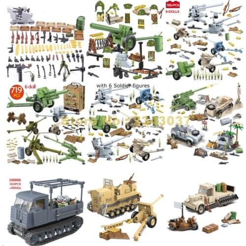 Military ww2 armored artillery army antitank antiaircraft gun cannon half tracked truck weapon building blocks Toy