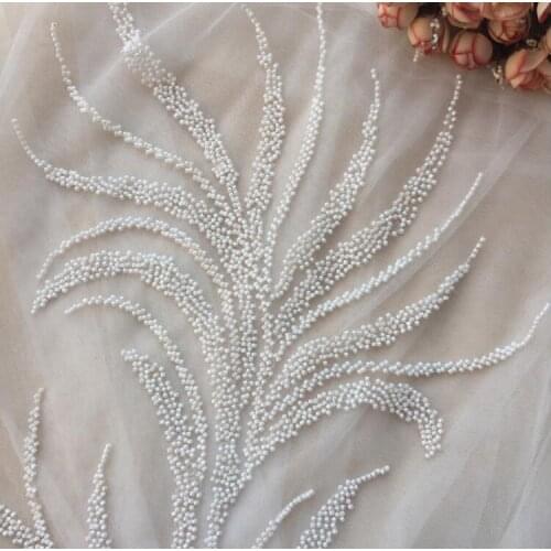 1PC Beaded White Floral Patches Sew on Bridal Veil Lace Applique For Wedding Dress Costume Bridal Gown Evening Dress Decoration