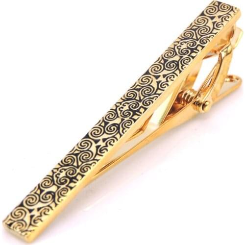 DY New fashion mens business tie clip luxury wedding dress accessories hand carved golden rose tie clip