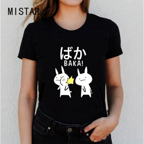 Funny baka rabbit women t shirt cute cartoon printed short sleeve graphic t shirts casual black tops tshirt women clothing