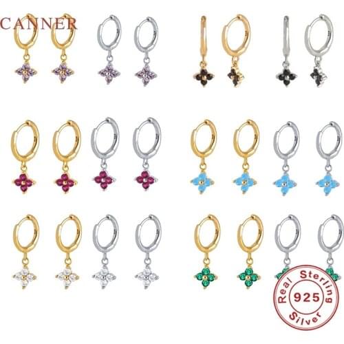 CANNER Real 925 Sterling Silver Earrings For Women Black Zircon Snowflake Earrings Hoops Diamond Korean Jewelry Aretes De Mujer