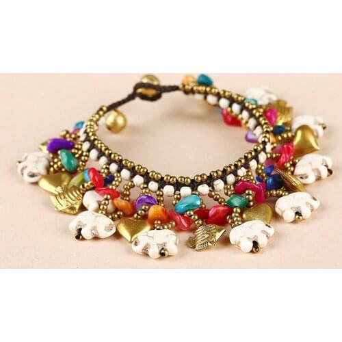 Bohemian Ethnic Style Retro Turquoise Elephant Womens Bracelet Wax Rope Hand-woven Beach Style Creative Female Bangle Jewelry