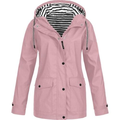 Women Solid Rain Outdoor Trench Plus Waterproof Hooded Raincoat Button Zipper Windproof Jacket Coat Invierno Mujer 2021 #G3