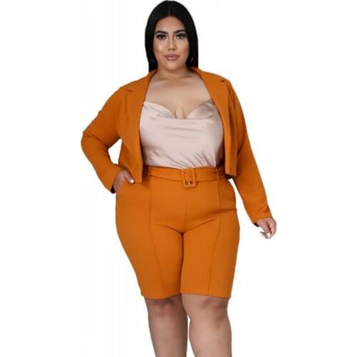 4XL Plus Size Two Piece Sets Women Notched Neck Blazer Top Shorts Sets Fashion Solid Elegant Large Size Office Lady Shorts Suits