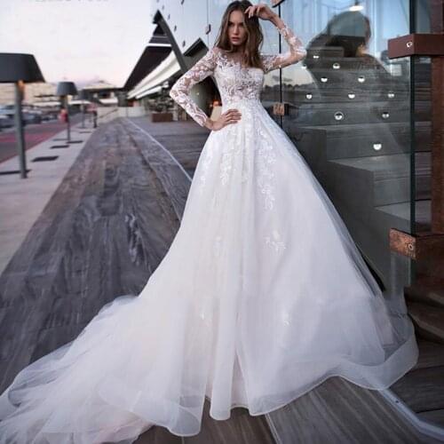 2020 Lace Wedding Dress Long Sleeve A Line Appliques Bride Dresses Vestido De noiva Boho Wedding Gowns