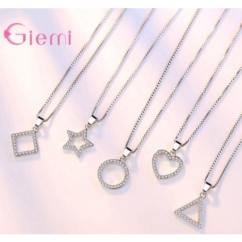 Classic Pendant Necklace For Women Wedding 925 Sterling Silver Fashion Jewelry Geometric Shape CZ Cubic Zirconia